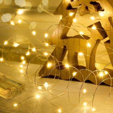 Guirlande lumineuse à piles, 10 m, 100 LED, pour intérieur et extérieur, fil de cuivre, petites lumières de Noël(blanc chaud) (1/5)