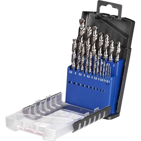 Set di 19 punte elicoidali HSS, 19 pezzi, Ø 1-10 mm, HSS-G N, DIN 338, 118°, 25203701, uso universale