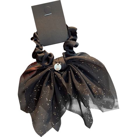 Nouveau chouchou pour cheveux noir, style japonais et coréen, orné d'un nœud en ruban étoilé et de strass, pour filles. (1/5)