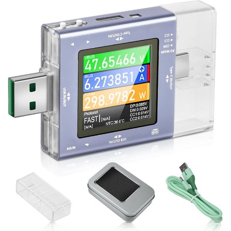 Testeur de courant USB 1,44" LCD 2 en 1 multimètre numérique 2 en 1, voltmètre, capacité de puissance, résistance interne du fil, compteur de puissance avec mesure des courbes (1/5)