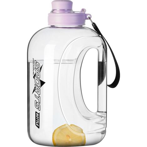 Gourde de sport grande capacité de 2,8 L avec paille (violette) et poignée de transport, idéale pour les activités de plein air. (1/5)