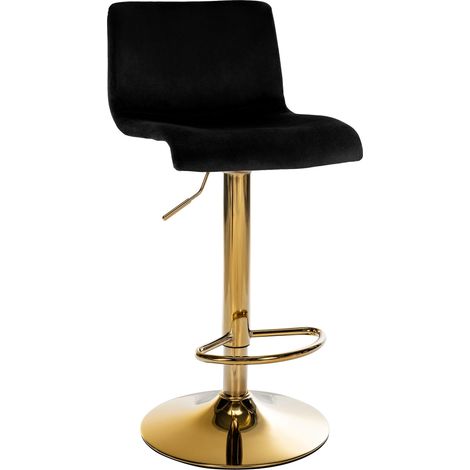 Tabouret de bar x1 en velours noir métal noir réglable 360° charge 110 kg 100006269 (1/5)