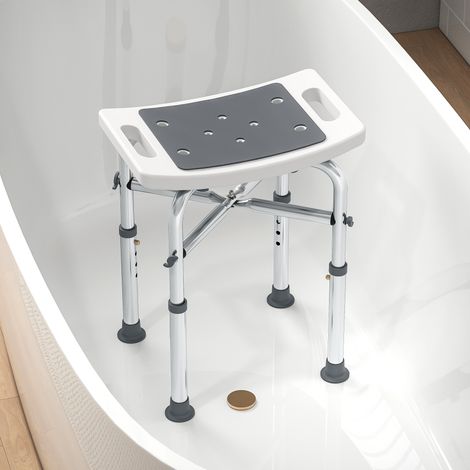 Tabouret/chaise de douche – siège rembourré et réglable, pieds à ventouses antidérapants, en aluminium gris