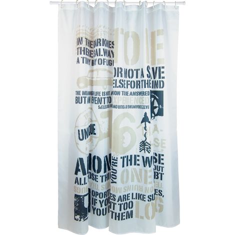 MSV Rideau de douche Polyester COMBAT 180x200cm QUALITE PREMIUM Gris - Anneaux inclus