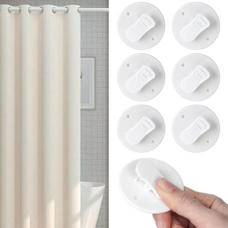 Juego de 6 clips antisalpicaduras, clips autoadhesivos para cortinas, clips para cortinas de ducha sin necesidad de taladrar, ideales para colgar cortinas de ducha. (1/4)