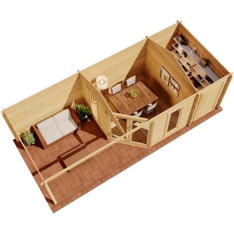 Alpholz 5-Eck Gartenhaus Liwa mit Anbau Gartenhaus aus Holz in Pinie, Holzhaus mit 40 mm Wandstärke inklusive Terrasse, Blockbohlenhaus mit Montagematerial (1/4)