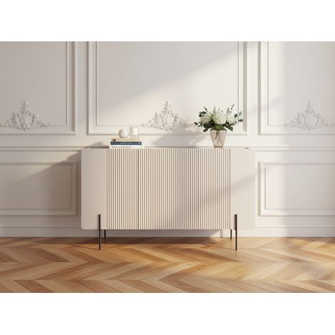 BOBOCHIC - Buffet 3 portes 150 cm MATHILDE plateau effet marbre et pieds noirs Beige (1/5)