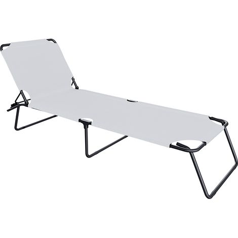 Lettino Pieghevole Prendisole Senza Tettuccio Parasole Schienale Reclinabile Regolabile Struttura In Metallo Nero Sedia Sdraio Per Spiaggia Mare Giardino Piscina 187 x 53 x 24 Cm (White) (1/5)