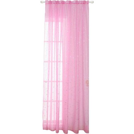 Rideaux transparents à œillets, motif étoiles argentées romantiques, pour chambre de fille. Rideaux fins et pailletés, 100 x 250 cm (rose). (1/5)