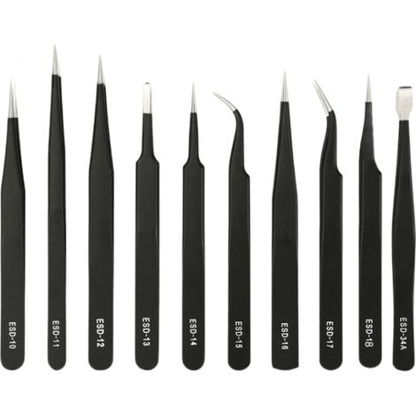 Pince antistatique de précision ESD (10 pièces) en acier inoxydable, adaptée (1/5)