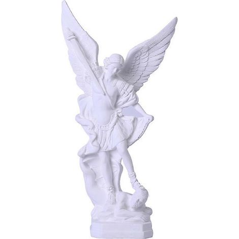 Religiöse Skulptur eines Erzengels, der Luzifer besiegt – Harzstatue als Dekoration