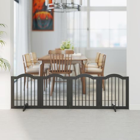 Cancello per cani pieghevole 208 x 61 cm, a 4 pannelli, autoportante, legno nero (1/5)