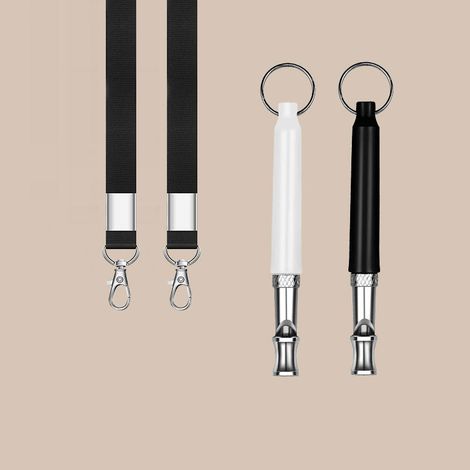 CCYKXA Lot de 2 sifflets professionnels pour arrêter les aboiements, sifflets professionnels de dressage de chiens avec cordon, outils de dressage à ultrasons réglables noir et blanc pour arrêter les