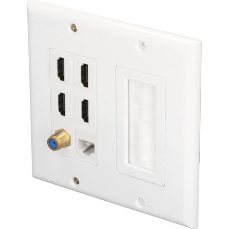 6-Port-Wandanschlussdose mit 4 HDMI-Anschlüssen, 1 Cat-6-RJ45-Anschluss und 1 koaxialem TV-Anschluss – Wandanschlussfeld