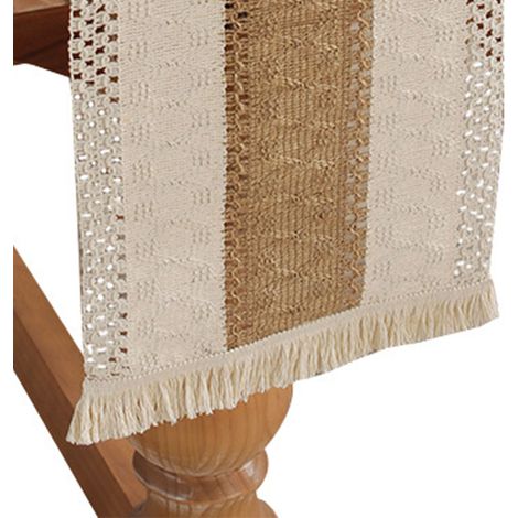 Chemin de table rustique en macramé de coton, idéal pour décorer un bureau lors d'une fête champêtre ou d'un mariage. Dimensions : 180 x 30 cm, couleur café. (1/5)