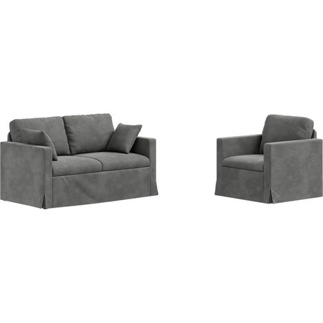 Ensemble de Canapés 2 pcs  Salon de jardin Gris foncé 138 x 78 x 80 cm Velours