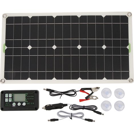 Panneau solaire camping-car 250W monocristallin, double port USB, charge avec contrôleur 30A