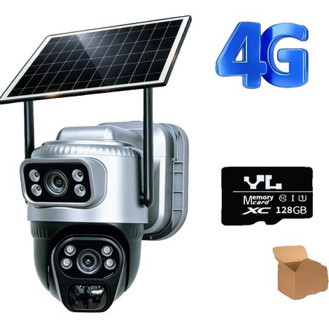 Cámara de vigilancia, doble lente, visión nocturna, cámara 4G y tarjeta de 128 GB. (1/2)
