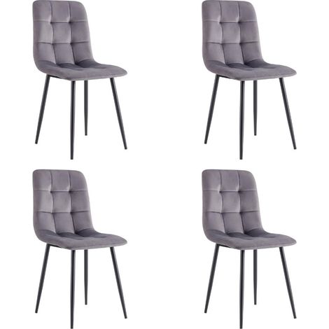 Set 4 Sedie da cucina in Velluto con imbottitura trapuntata 44x54x87 cm Colore Grigio DANIELA Colore Grigio