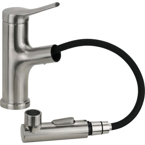 Mezclador monomando fregadero cocina en acero inoxidable AISI 304 rociador ducha extraíble 2 chorros Pollini Acqua Design RS5301 Acero inoxidable (1/3)