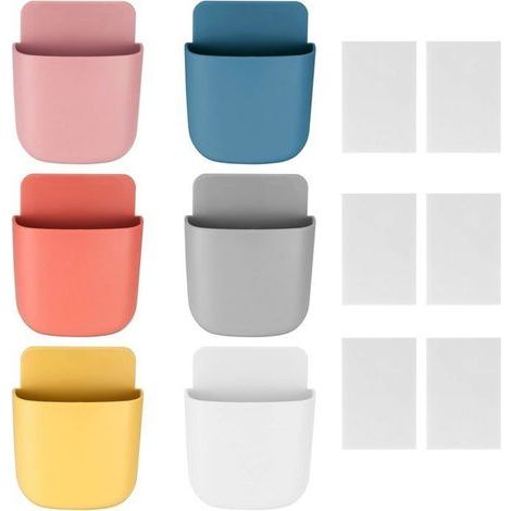 Set of 6 adhesive wall mounts for remotes, home storage boxes (6 colors) (1/5)