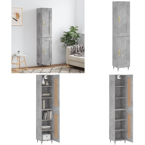 Buffet haut Gris béton 34,5x34x180 cm Bois d'ingénierie - Buffet Design Moderne - Meuble Rangement Gris - Armoire Cuisine - Placard Entrée - Commode Salon - Home & Living (1/5)