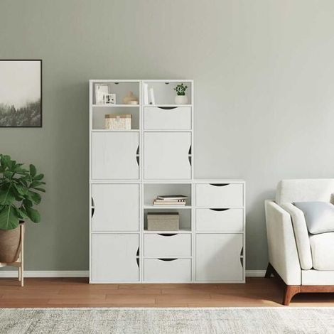 Ensemble de 5 Étagères Murales en Bois Massif de Pin, Blanc, 40x24x79 cm, Meuble de Rangement Mural pour Salon, Cuisine et Chambre (1/5)