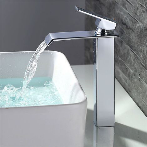 Robinet Salle de Bain Cascade Mitigeur de Lavabo Bec Haut Robinetterie pour Vasque Chromé Design Moderne- (1/5)
