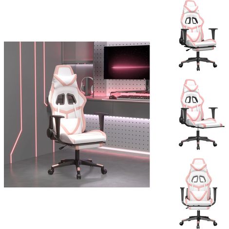 Chaise de jeu de massage avec repose-pied Blanc&Rose Similicuir - Chaise De Jeu - Chaise Gamer - Chaise Ergonomique - Chaise De Bureau - Chaise Massageage (1/5)