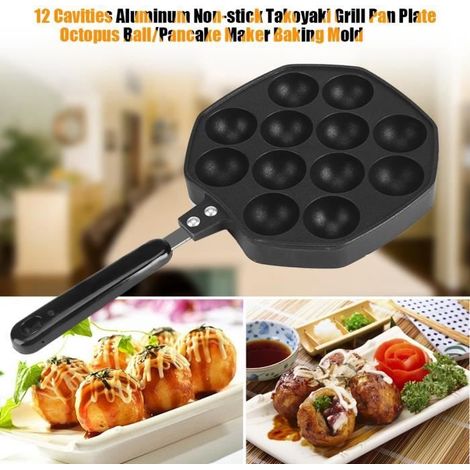 Moule de cuisson au four anti-adhérent en aluminium,12 boules / moulin à crêpes plaque de poêle Takoyaki en aluminium-MAD (1/4)