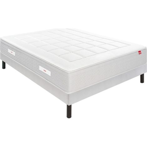 Ensemble Epeda  L'ESCAPADE + Sommier Confort Medium + Pieds 140x190 Gris souris Ressorts et mousse à mémoire de forme
