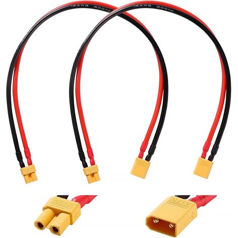 2 Pièces Câbles D'extension XT30, XT30 Connecteur Mâle à Femelle avec 30cm 14AWG Câble en Silicone, Câble D'extension Adaptateur XT30, pour Batterie LiPo RC