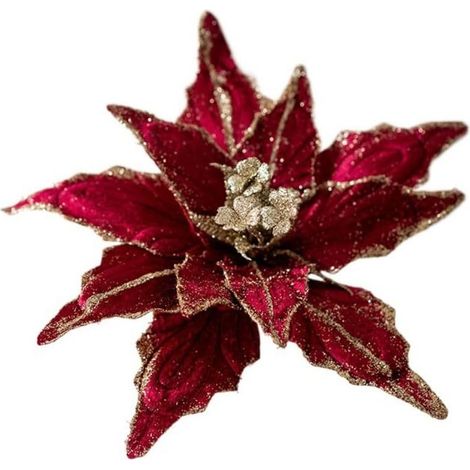 Tête de fleur de Noël multicolore, décorations pour sapin de Noël, 25 cm, fleurs artificielles de Noël à faire soi-même (rouge) (1/4)