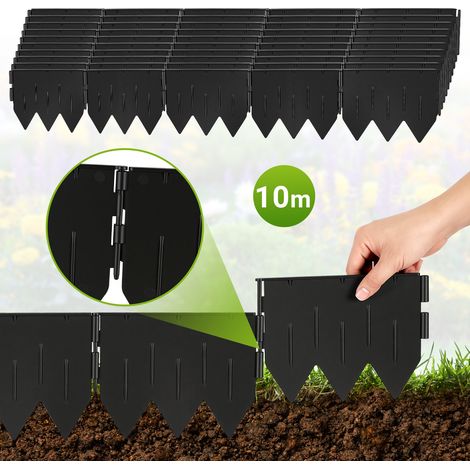 Randaco Bordure per prato 50 pezzi Bordure per aiuole Bordure per aiuole 10 metri in nero - Bordure da giardino in plastica resistente con base triangolare integrata (20x15 cm) Resistenti ai raggi UV