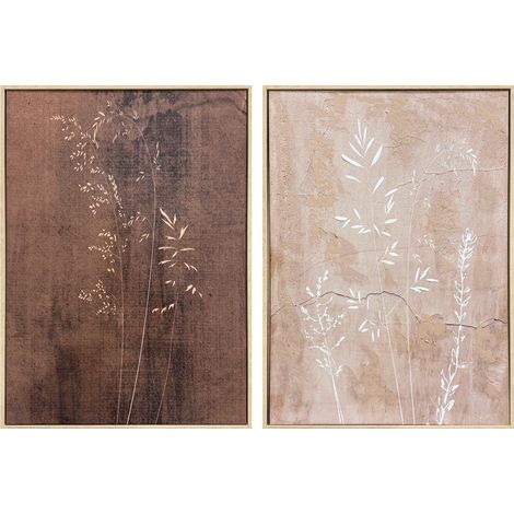 Set de 2 lienzos enmarcados en tonos neutros contrastados con temática botánica, 73x53cm