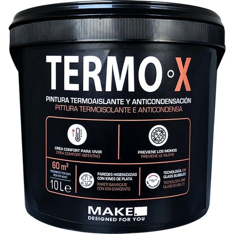 MAKE DESIGNED FOR YOU  TermoX Pittura Termica, Termoisolante, Anti-Condensa, Antimuffa, 10 L – Bianco, Traspirante per Pareti Umide, Bagni, Cucine