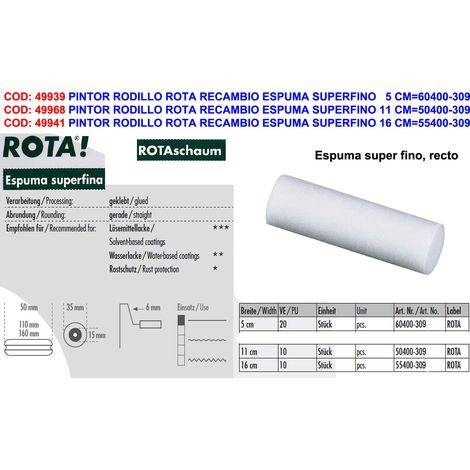 Ricambio in schiuma superfine per rullo di vernice 16 cm 55400-309