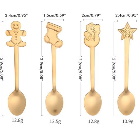 Ensemble de 4 cuillères en acier inoxydable pour Noël, pour le café, le thé, les desserts et la soupe (1/5)