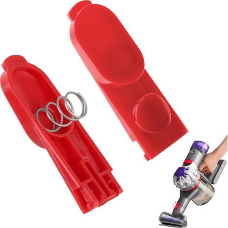 Lot de 2 Boutons de Verrouillage à Clip avec Ressort, Aspirateur Pièces de Rechange à Entraînement électrique pour Dyson V7, V8, V10, V11, V15, Accessoires Installation Facile, Durable, Rouge (1/5)
