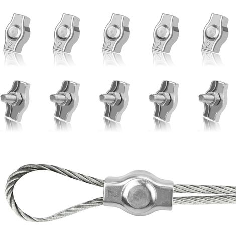 CCYKXA 10 Stück M2 Edelstahl-Kabelklemmen, Drahtseilklemmen, Clips zur Befestigung von 2 mm Drahtseilen, Wäscheleinen, Sonnensegeln (1/5)