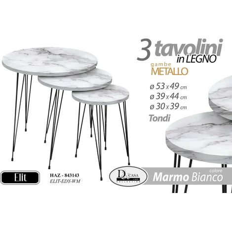 Set aus 3 runden Beistelltischen in Metall mit hellem Marmor-Effekt Ø53/39/30