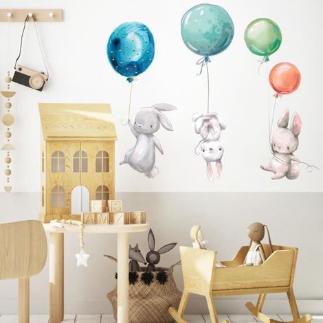 Autocollant / sticker mural décoratif, auto-adhésif pour chambre d\'enfant, de bébé et de jeux, au motif d\'aquarelle et d’animaux, (1/4)