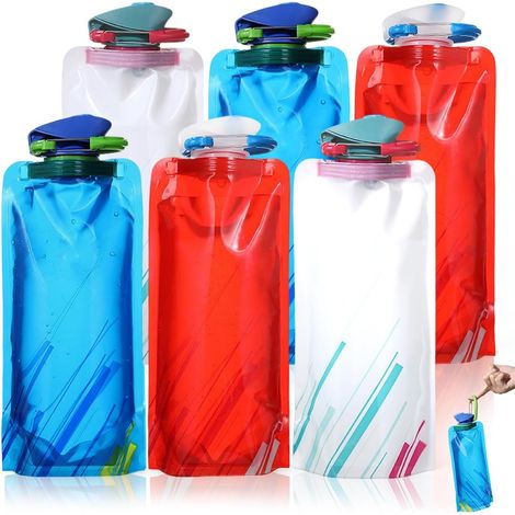 6 Pièces Bouteilles d'eau Pliable, 700ML Gourde Pliable Réutilisable, Sac à eau Pliable Portable pour Randonnée Aventures Voyages Camping (1/5)