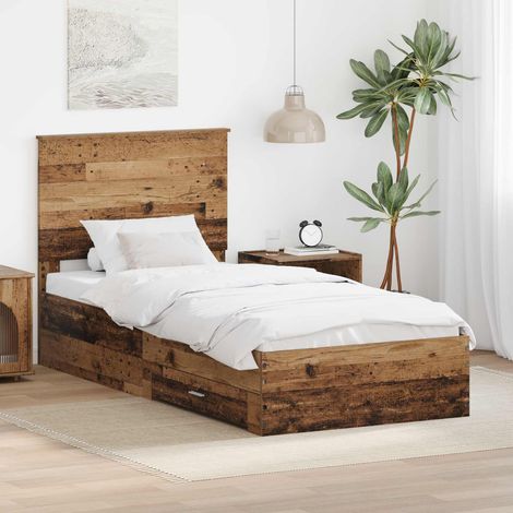 Bed Frame with Drawer Old Wood 100 x 200 cm Engineered Wood vidaXL (1/5)
