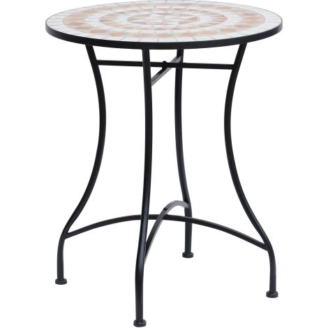 Gartentisch Mosaiktisch rund Ø60 cm, Balkontisch Beistelltisch aus Stahl und Keramik in Orange und Weiß, Höhe 71 cm für Garten & Balkon