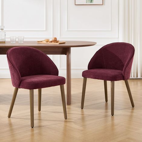 Wahson Lot de 2 chaises de salle à manger en chenille rouge – Pieds en bois massif – Dossier courbé pour confort – Dimensions 77x55x58cm, Rouge