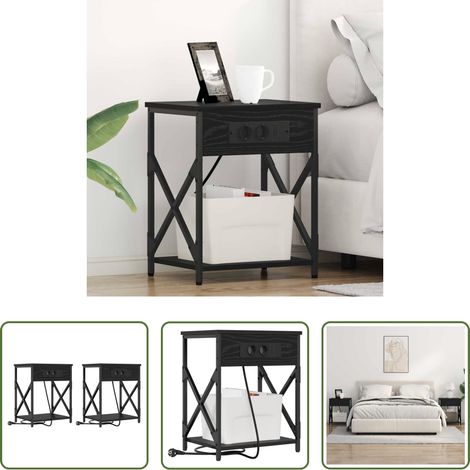 vidaXL Nachtschrank - Nachttisch 2 pcs Schwarz Eichen-Optik 41 x 31 x 51 cm (1/5)
