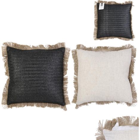 Coussin - HOME DECO FACTORY - Raphia - Déhoussable - Beige et Noir (1/5)