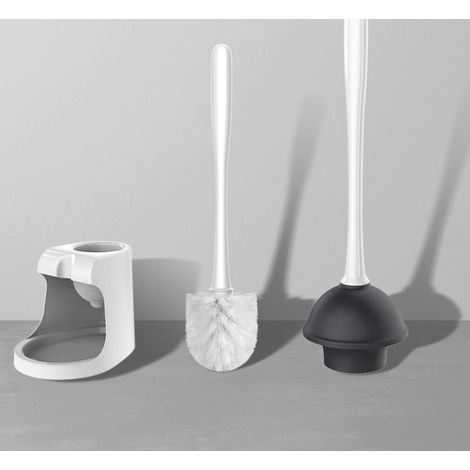 Ensemble ventouse et brosse pour nettoyage de cuvette de toilettes, couleur blanche, 1 pièce, accessoire de salle de bain pratique et résistant (1/5)