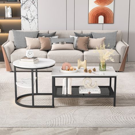 Table basse parent-enfant design Ins, légère et haut de gamme, lot table d'appoint avec tiroir de rangement pour séjour, noir (1/5)
